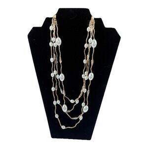 C1946 Necklace Women Gold Tone Multi Strand Pearl Bead Layered Boho Fairy
